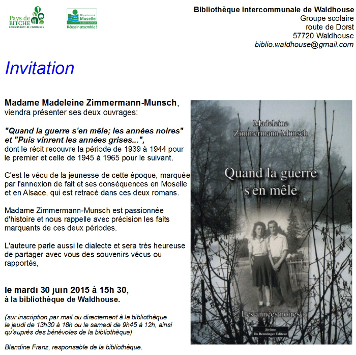 Invitation Zimmermann années noires 2015